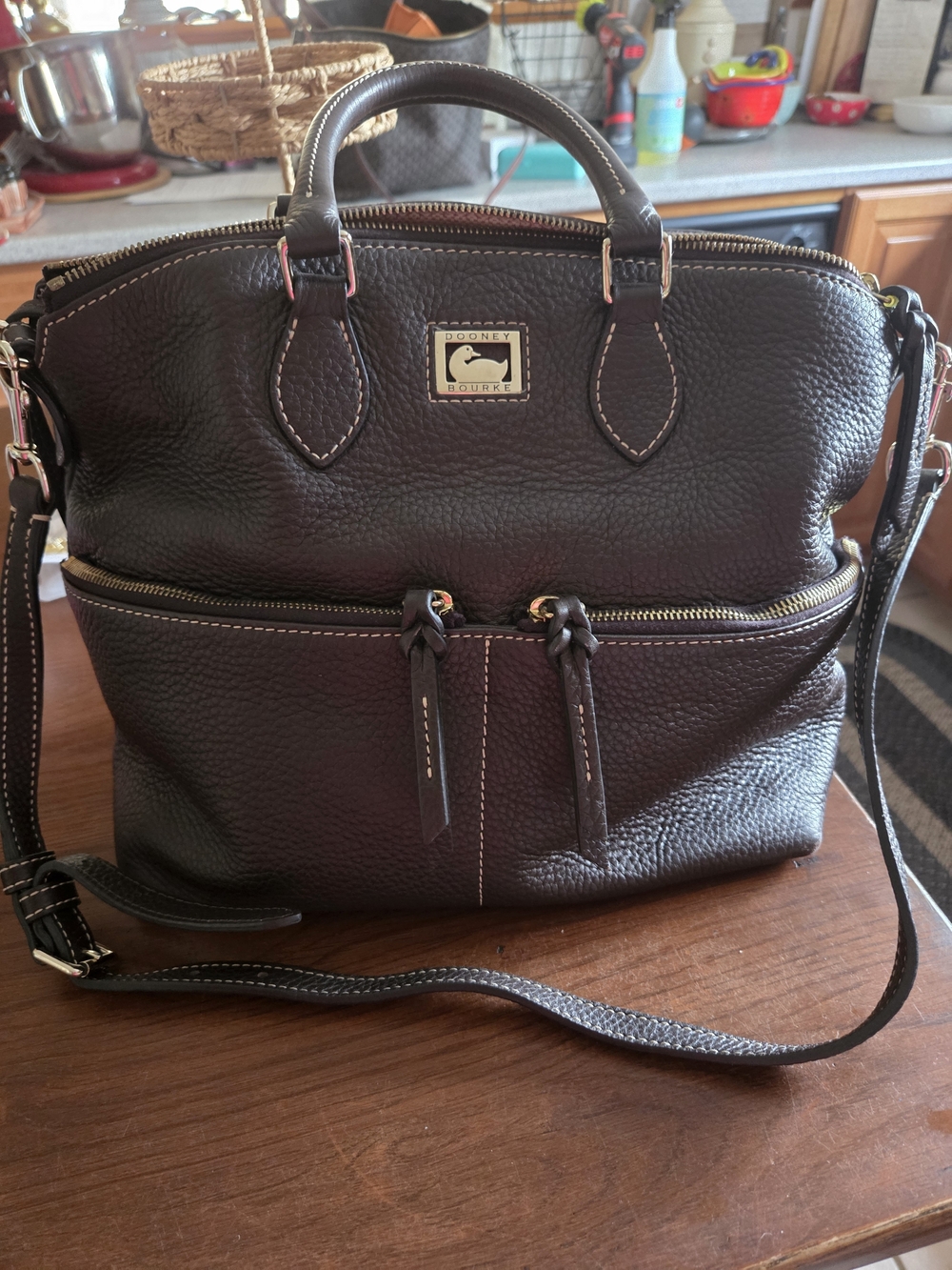 Dooney & Bourke Pebble Leather Satchel Bag in Dark Brown